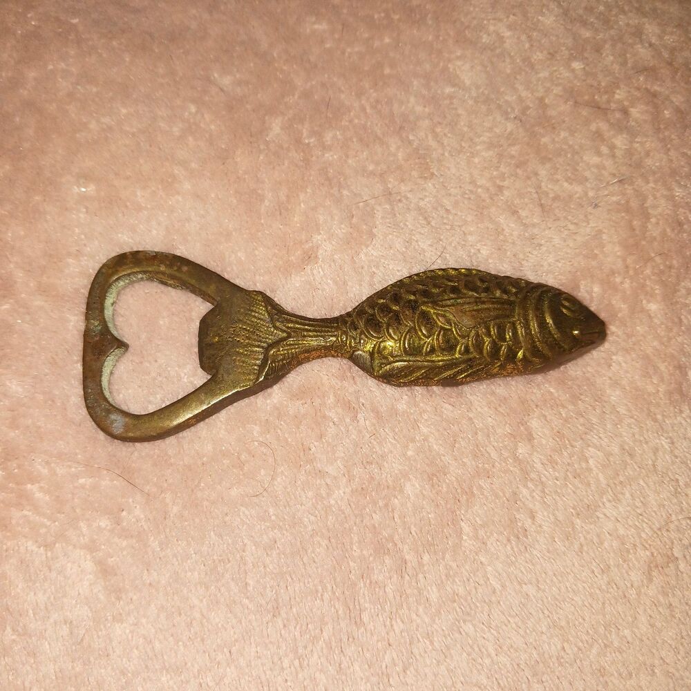 Handmade Brass Fish Tribal Bottle Opener Beer Soda Nautical Decor Midcentury